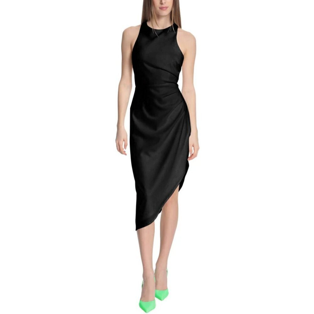 NWT DONNA MORGAN Women's QUILLA Side Ruched Asymmetrical Hem Midi Dress
